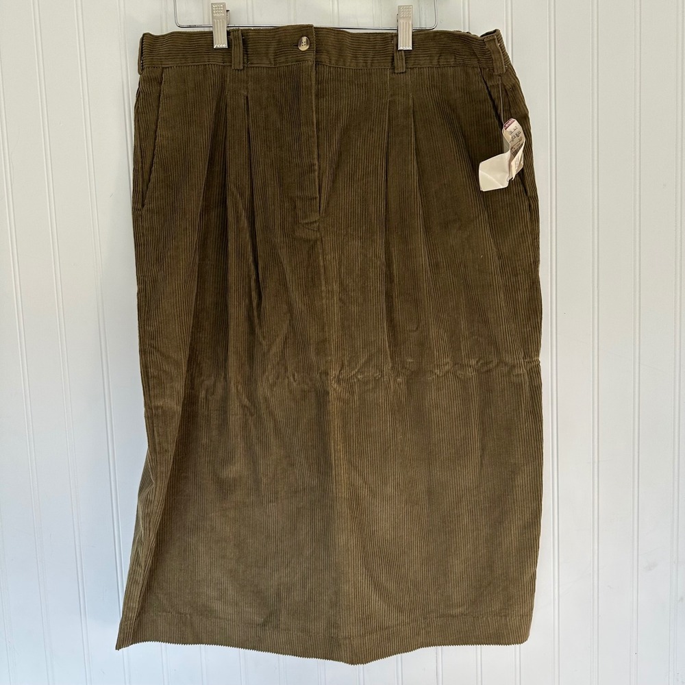 Karen Scott Corduroy Skirt Womens 8 Olive Green Pleated Knee Length Vintageโ